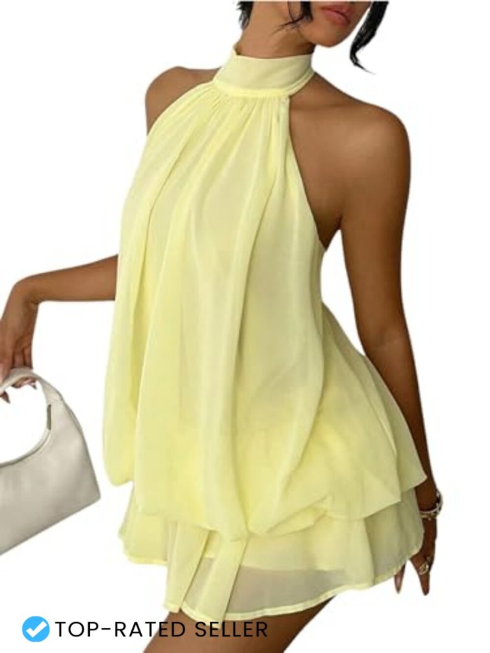 Chiffon Halter Neck Mini Dress Sleeveless Backless A-Line Party Club